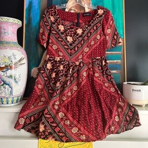 MINKPINK Red and Black Floral Mini Dress M